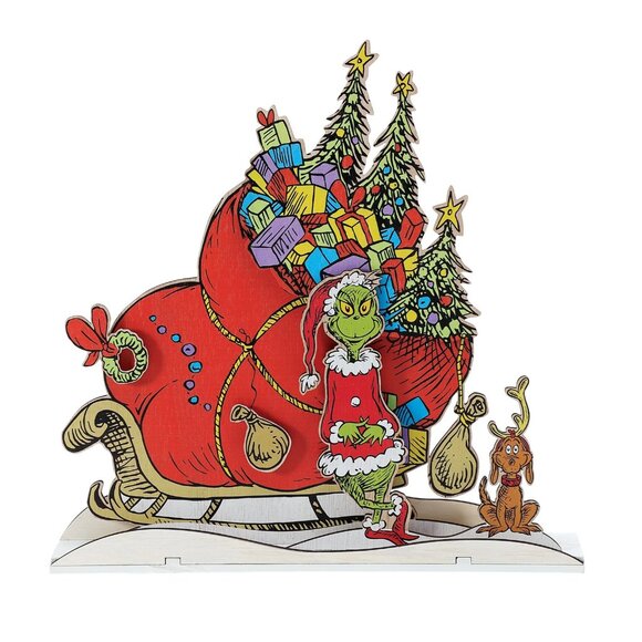 The Grinch Sleigh Mantel Decor Table Flourish Enesco NEW